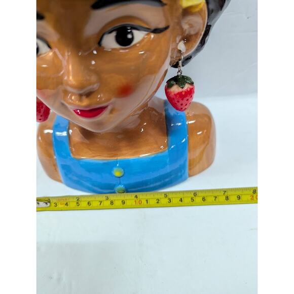 Large Ceramic Fruit lady headvase planter Multi 9" tall Strawberry Island Girl - Picture 3 of 8